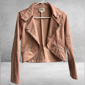 Soft Girl Coquette Edgy Cropped Moto Jacket Blush Faux Suede Gold Hardware Small
